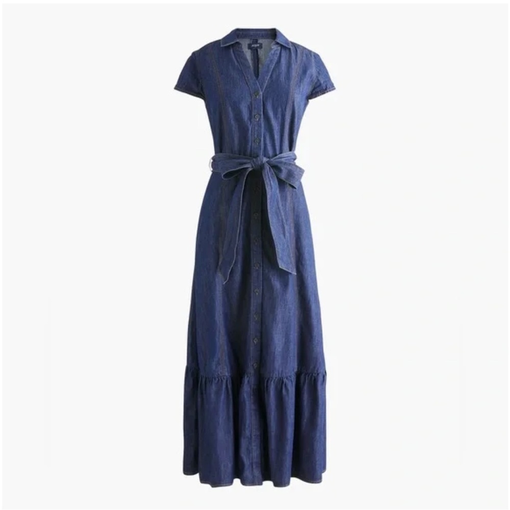 NWT J Crew Chambray tie-waist shirt-dress Factory in Rendezvous Blue Wash SZ 2